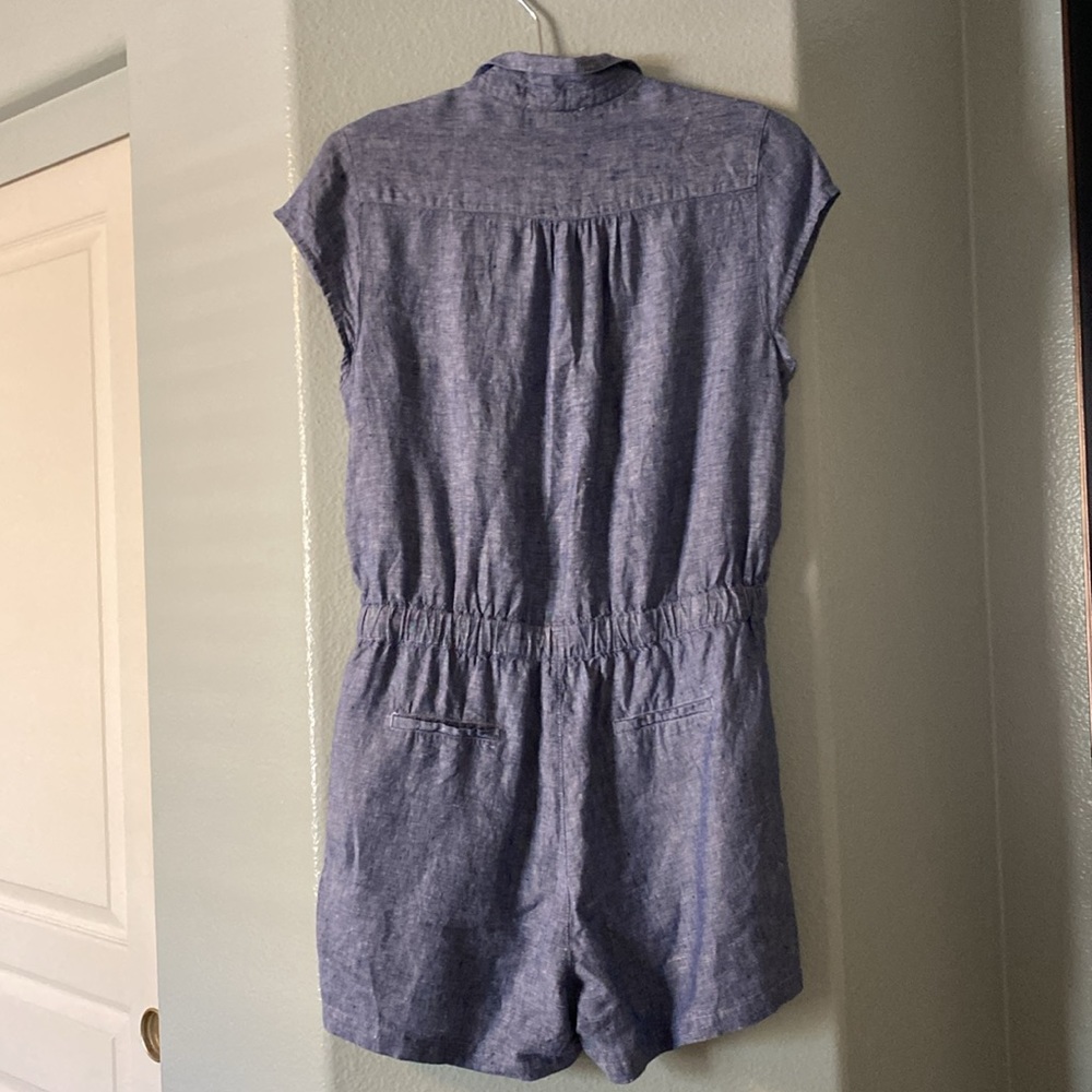 Blue linen denim look romper - Picture 3 of 5